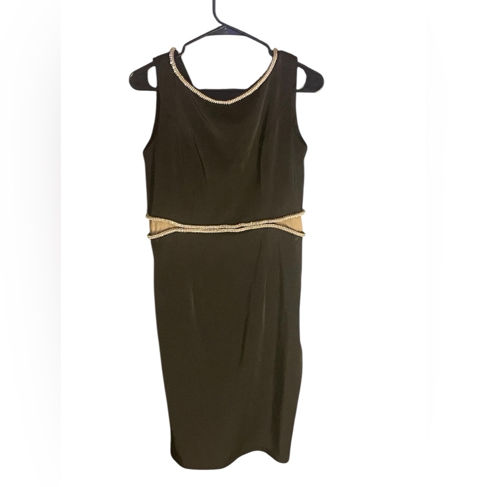 Few Moda Ny Chic Black and Gold Midi Dress with slit on the back size L NwT